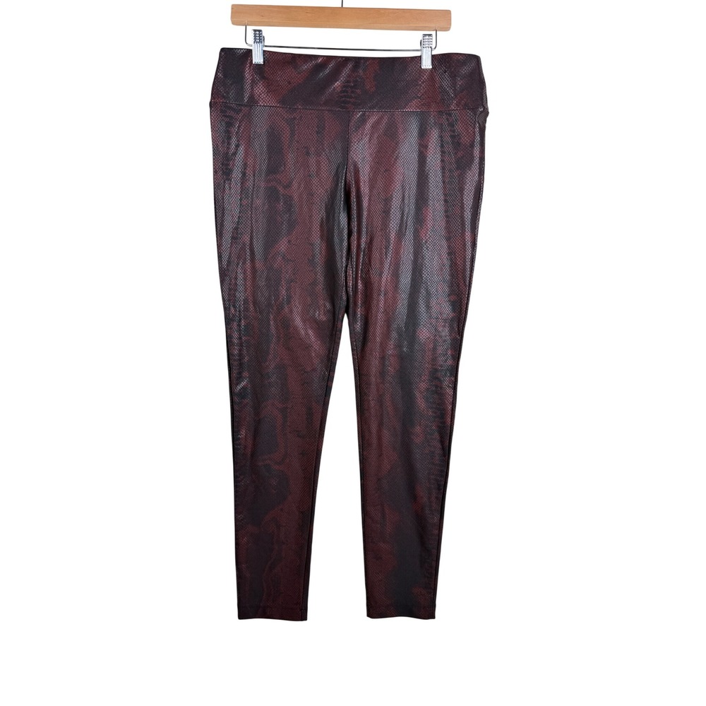 NWT INC International Concepts Faux Leather Snake Print Leggings XL Red